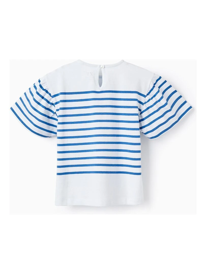 T Shirt à Rayures en Coton pour Fille manches courtes PICASSO Blanc