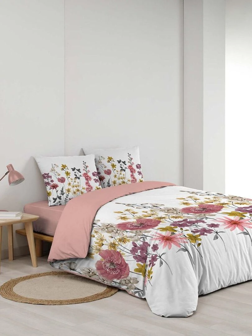 Housse de couette 260x240 + 2 taies Rosine double gaze de coton 57 fils Rose