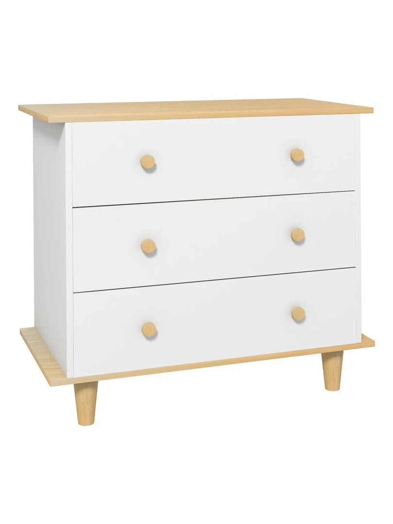 Commode design scandinave 3 tiroirs bois blanc aspect bois clair Blanc
