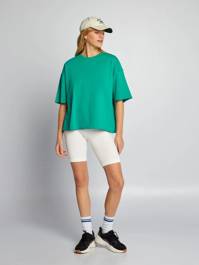 T shirt en coton à col rond Vert