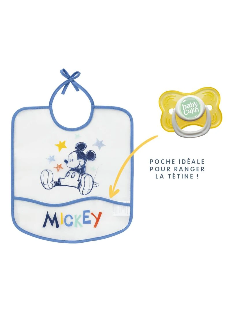 Bavoir 6 mois imperméable avec poche 28x32 cm Mickey Cool Bleu