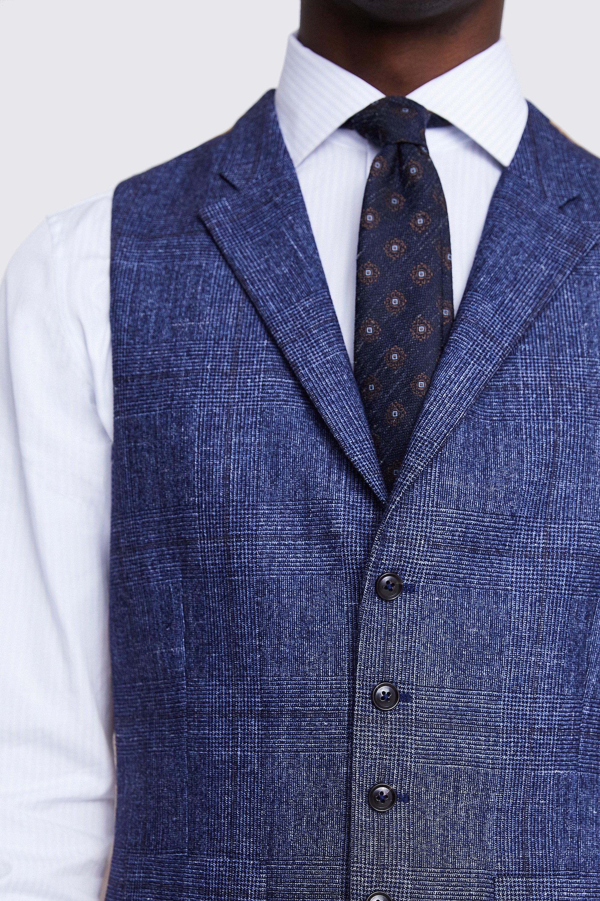 Italian Tailored Fit Blue Check Waistcoat   Buy Online at Moss