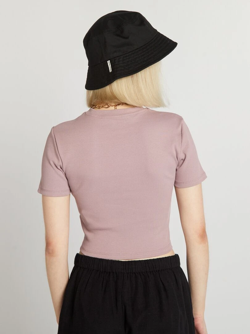 Crop top côtelé uni 'California'   Rose