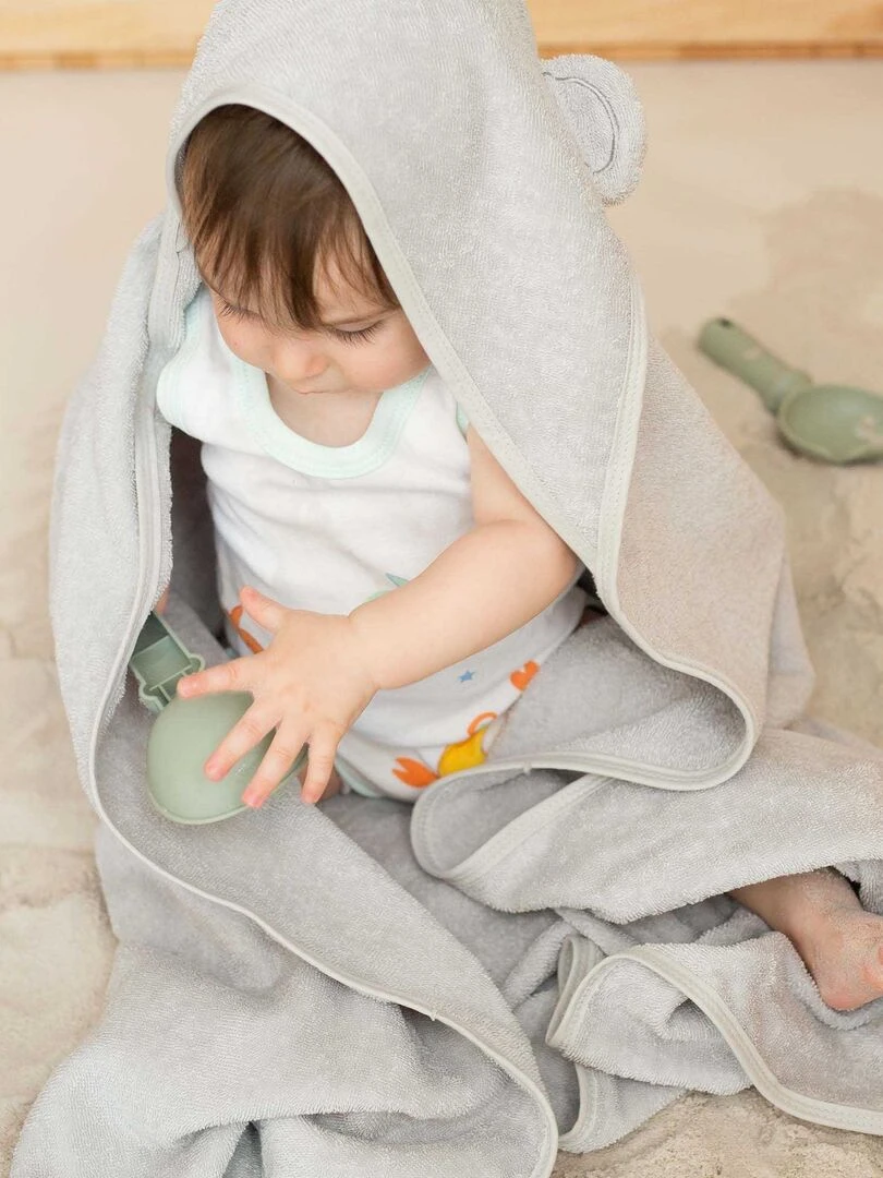 Cape de bain + gant ours gris (100 x 100 cm)   Gris