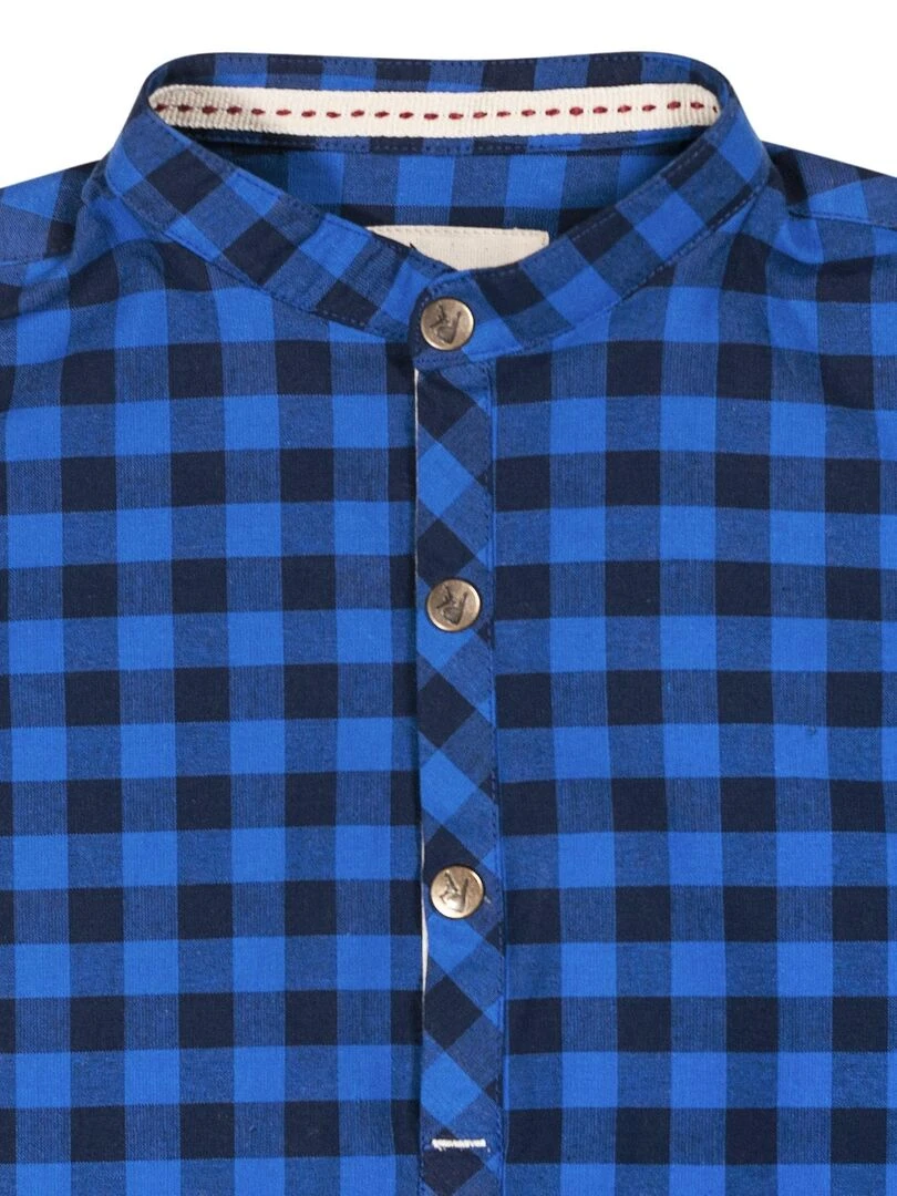 Chemise Col Mao Garçon Carreaux Vichy Bleus LIVERPOOL 'LA FAUTE A VOLTAIRE' Bleu Bleu marine Bleu