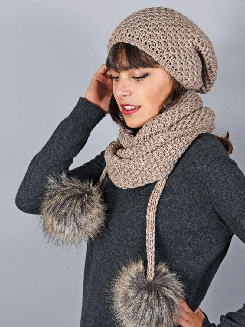 Ensemble Echarpe Bonnet Layra Made in UE Marron clair