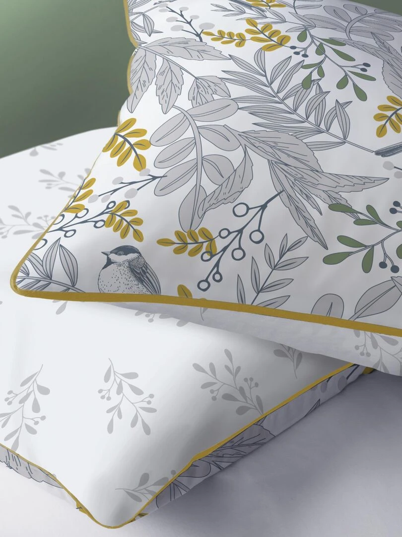 Parure de lit imprimée 100% coton  BIRD   Blanc