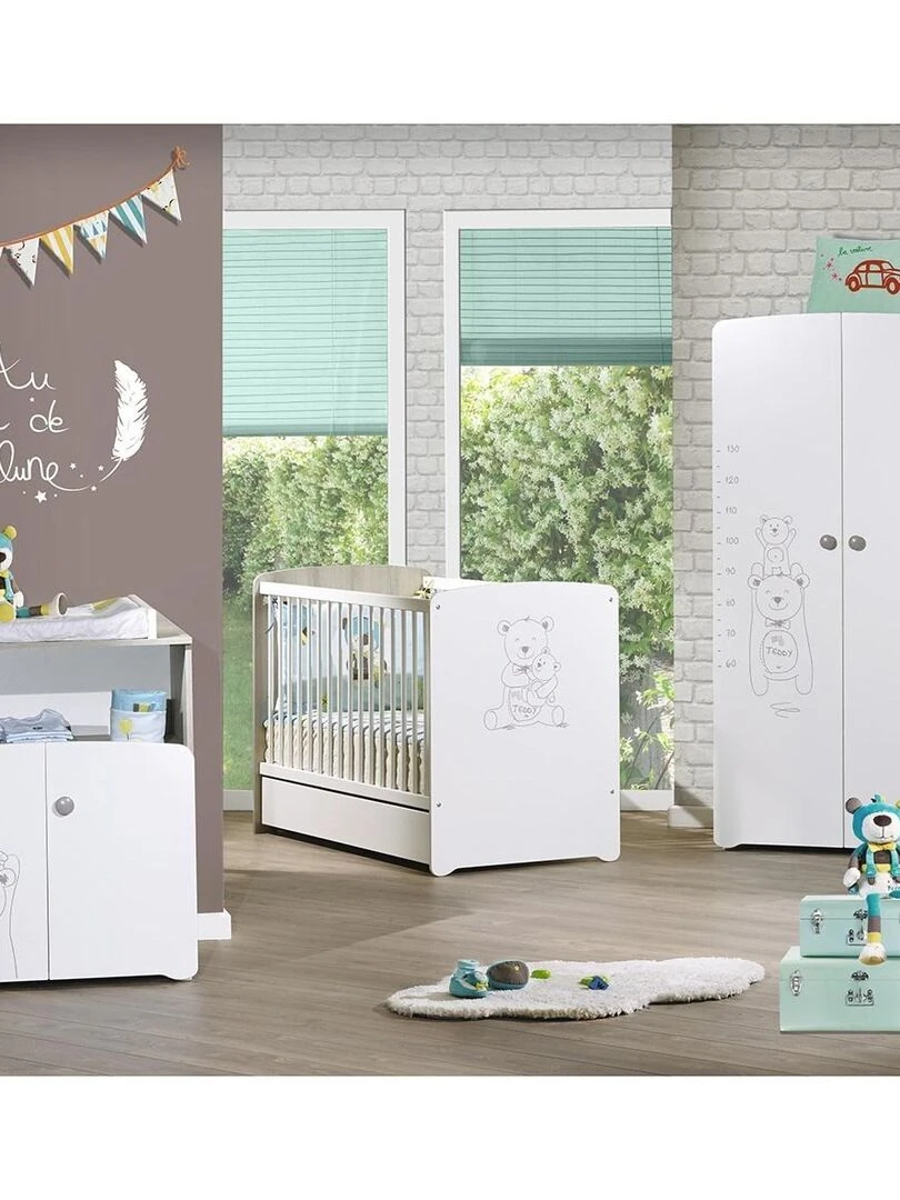 Armoire 2 portes bébé 175x85x56cm en Mélamine blanc   BABYPRICE   Blanc