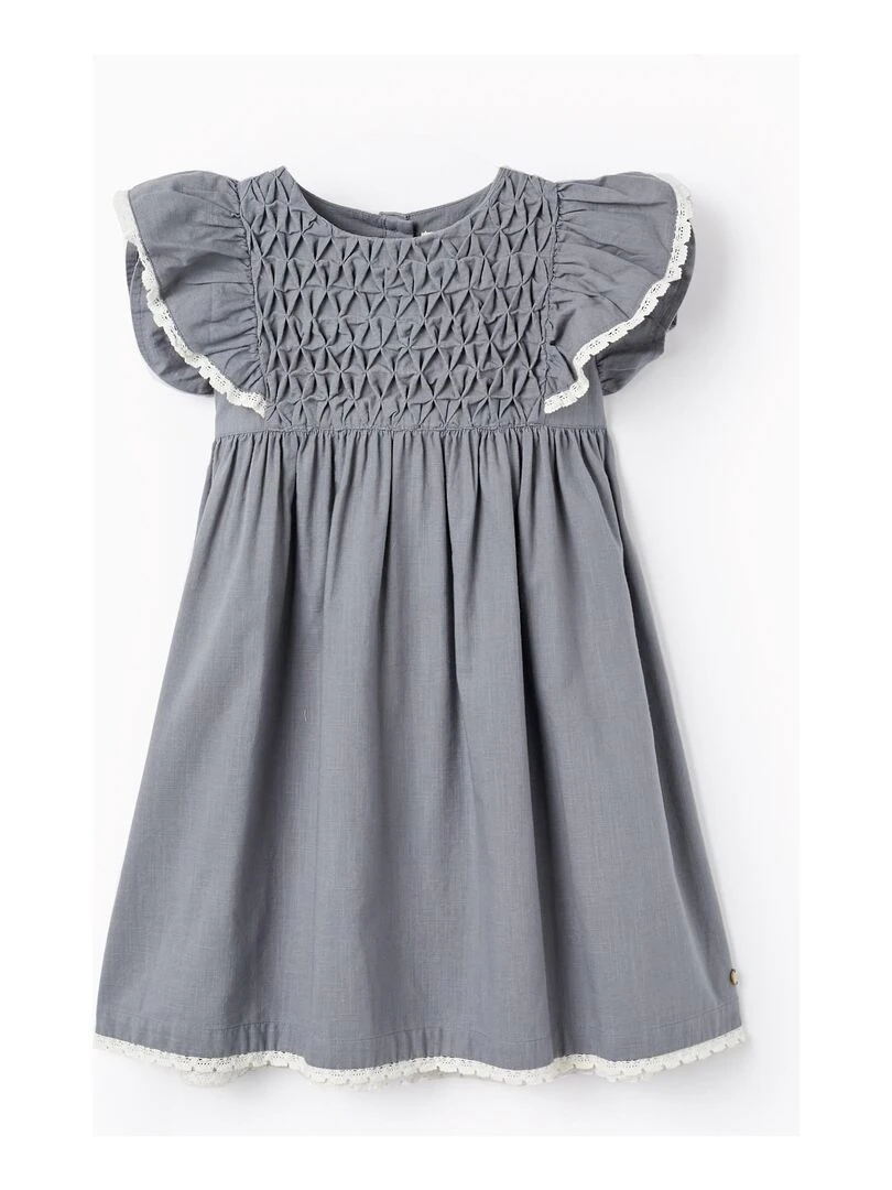 Robe en coton avec volants et dentelle pour fille manches courtes BROTHERS&SISTERS Bleu