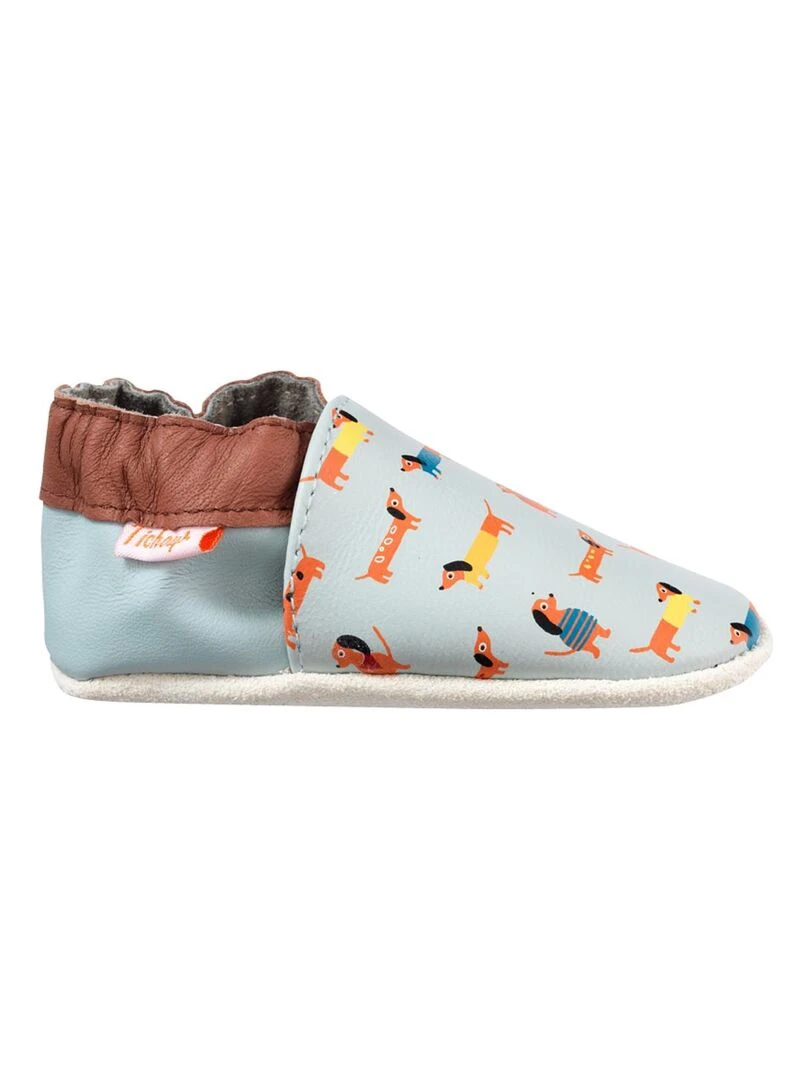 Chaussons bébé cuir souple Raphaël les teckels Bleu Bleu