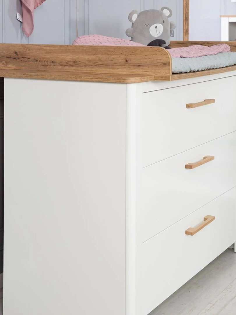 ROBA Commode à Langer "Ava" avec Plan à Langer Amovible   Blanc/ Chêne artisan   Hauteur 90 5 cm   Blanc