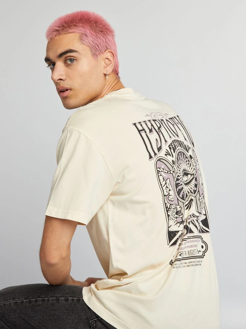 T shirt à imprimé poitrine Beige