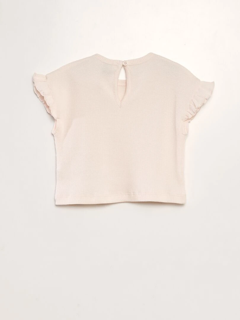 Ensemble t shirt + short en maille gaufrée   2 pièces   Rose