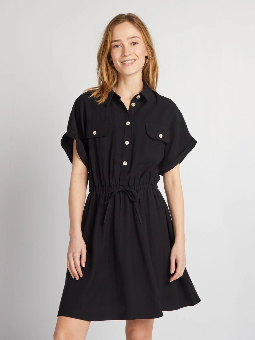 Robe chemise élastiquée noir