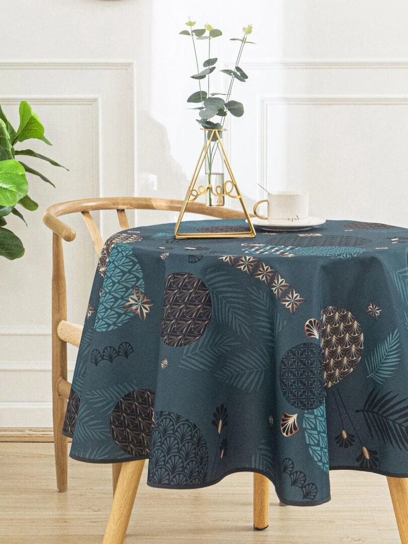Nappe ronde fantaisie   Bleu pétrole