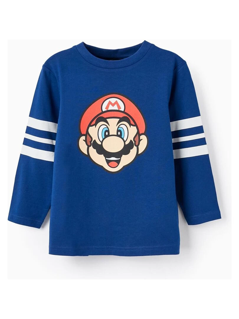 T shirt à manches longues pour garçon 'Super Mario' Bleu