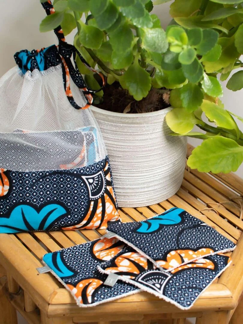 Lingettes lavables 8 pièces  Wax Fleurs de mariage   Bleu