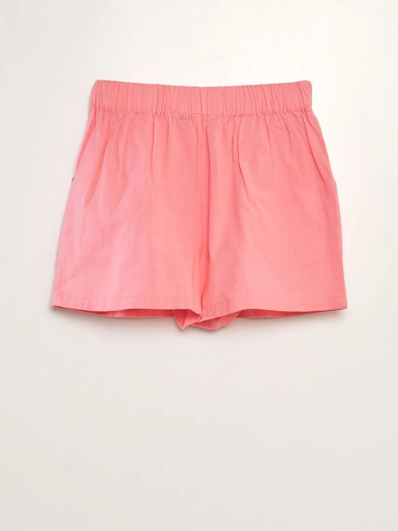 Short uni en coton et lin rose