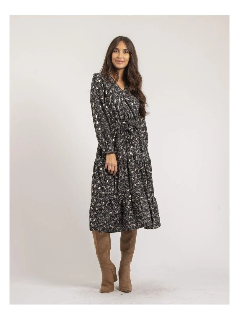 Robe mi longue motifs IVELIA   Noir