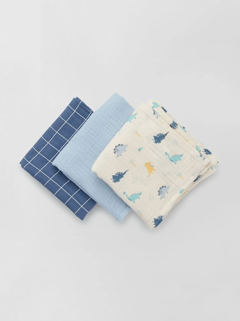 Lot de 3 langes en gaze de coton Bleu