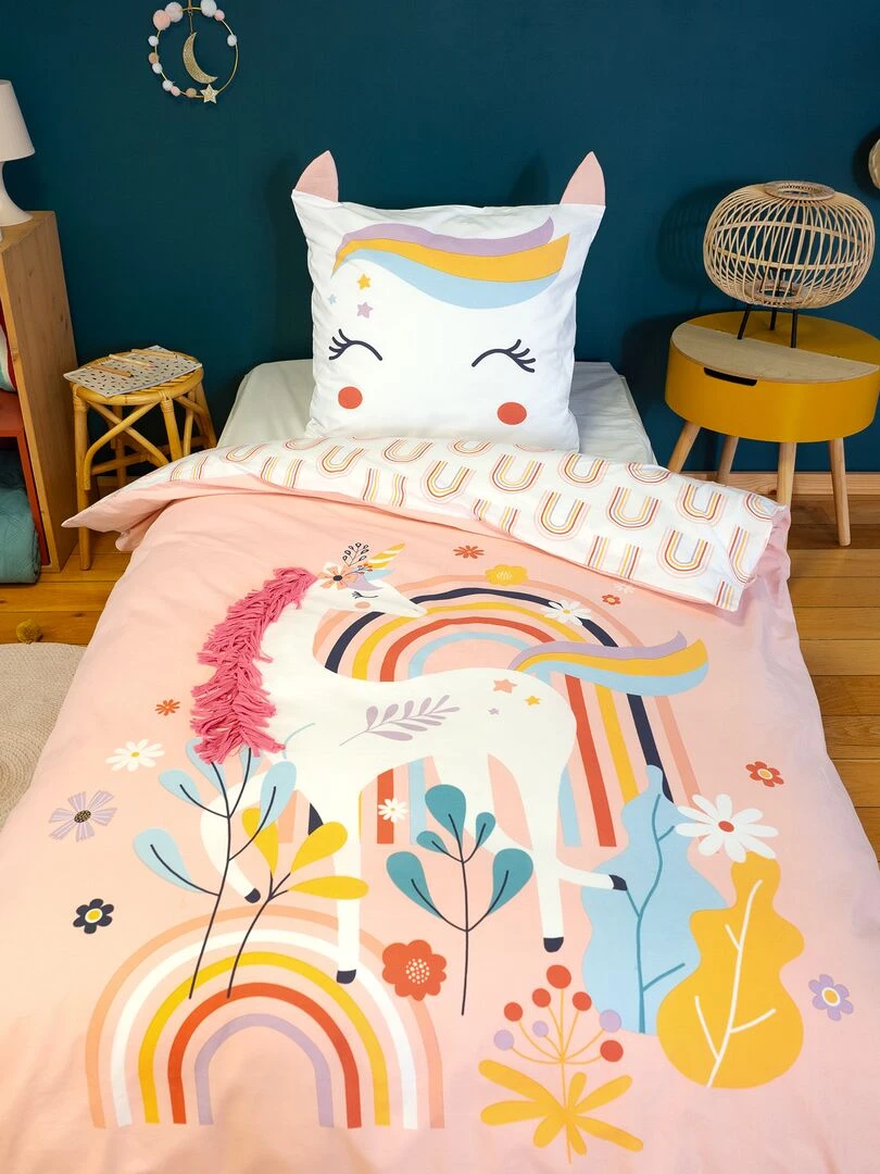 Parure de lit Licorne 1 personne Rose