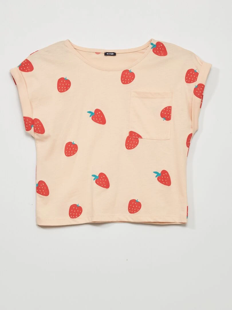 T shirt en jersey avec imprimé Rose