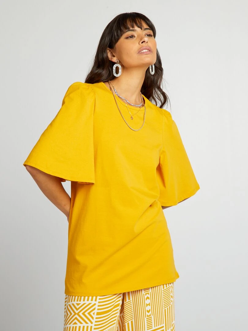 T shirt à col rond avec manches large   Jaune