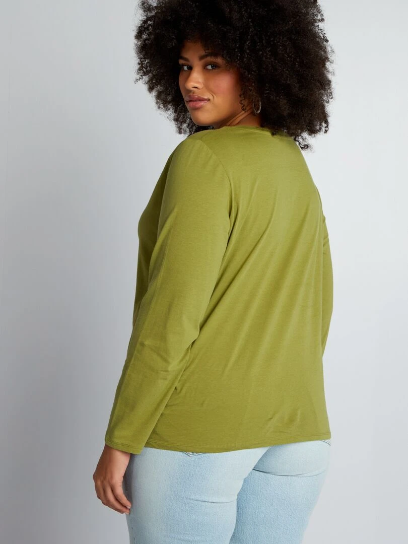 Tee shirt basique manches longues et col V   Vert