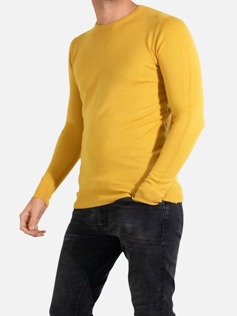 Pull manches longues col rond Kebello   Jaune