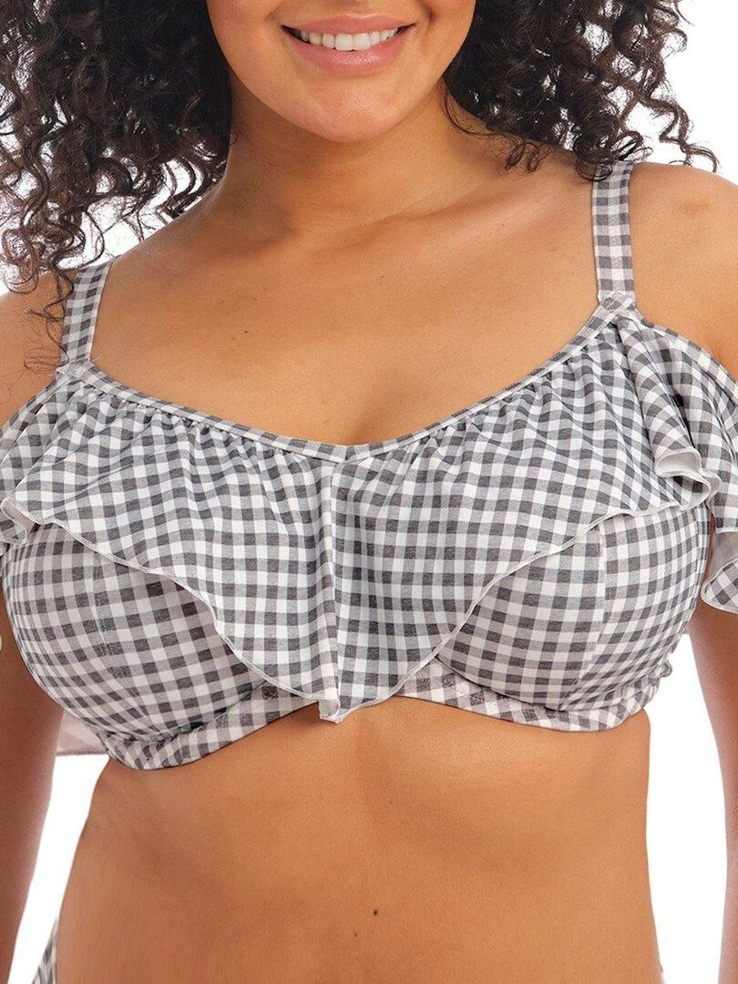 Haut de maillot de bain volanté grande taille Checkmate Gris
