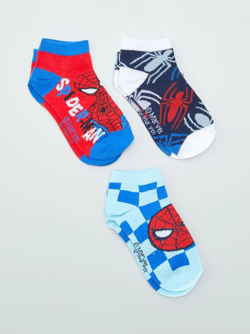 Lot de 3 chaussettes invisibles 'Spiderman' Bleu/rouge