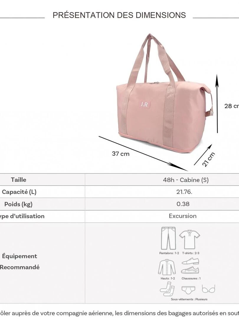 Sac de voyage week end 21L déperlant sans roulet Rose