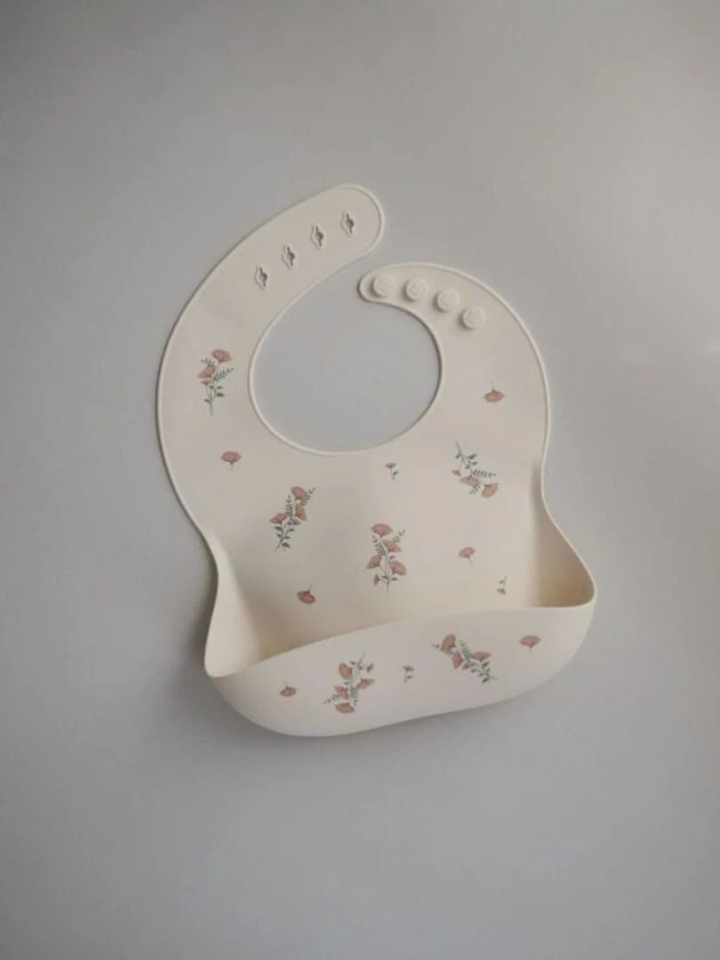 Bavoir silicone Mushie Fleurs roses   Mushie   Rose