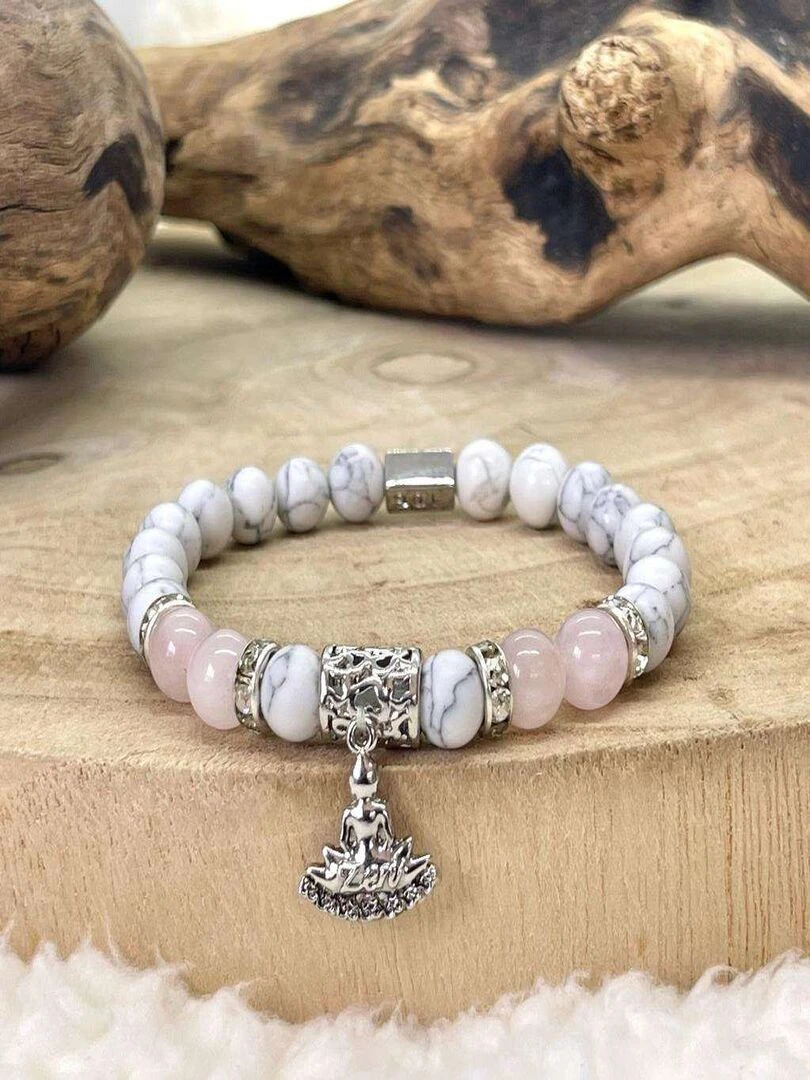 Bracelet buddha en quartz rose Blanc
