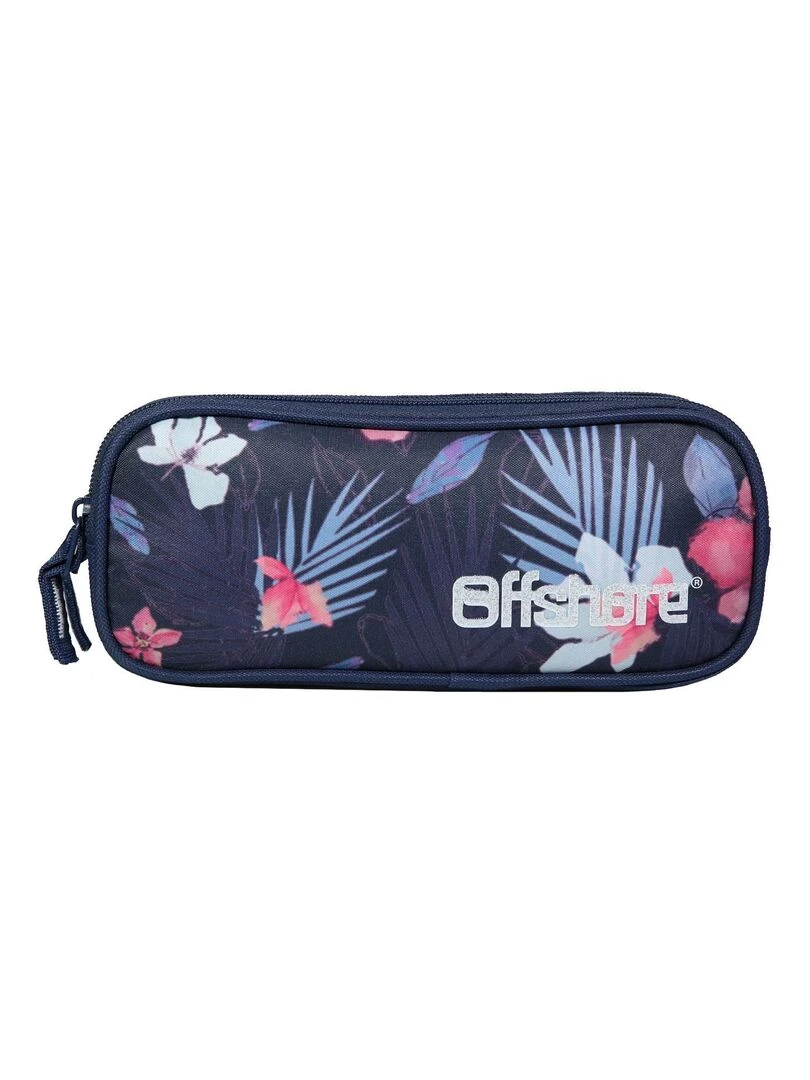 BAGTROTTER Trousse scolaire 2 compartiments Offshore Hibiscus Fleurs Bleue Bleu