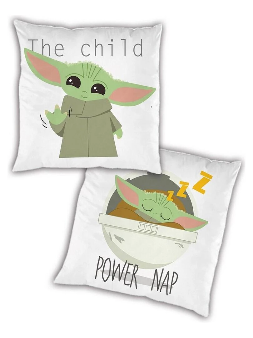 Coussin Mandalorian bébé yoda Grogu fond blanc Multicolore