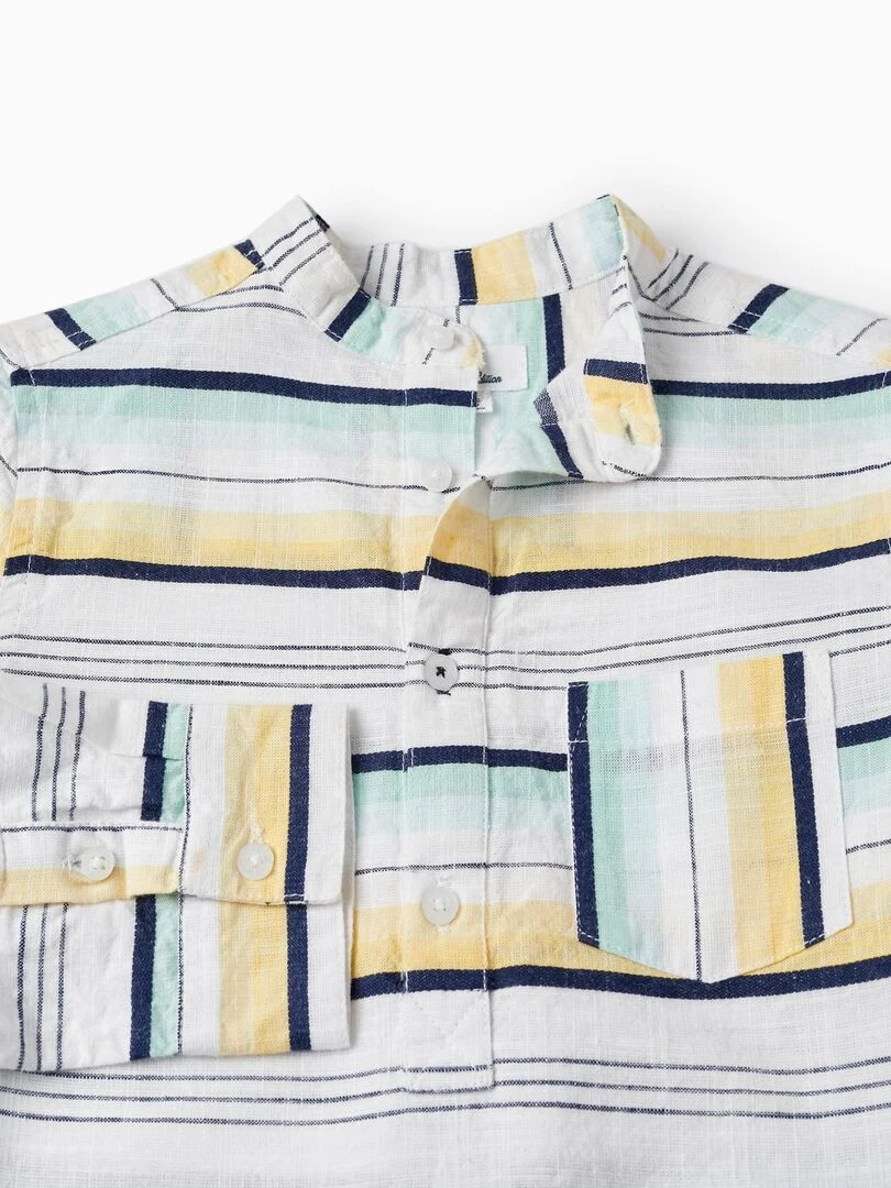 Chemise en coton à rayures pour garçon manches longues CÉRÉMONIE   Jaune foncé