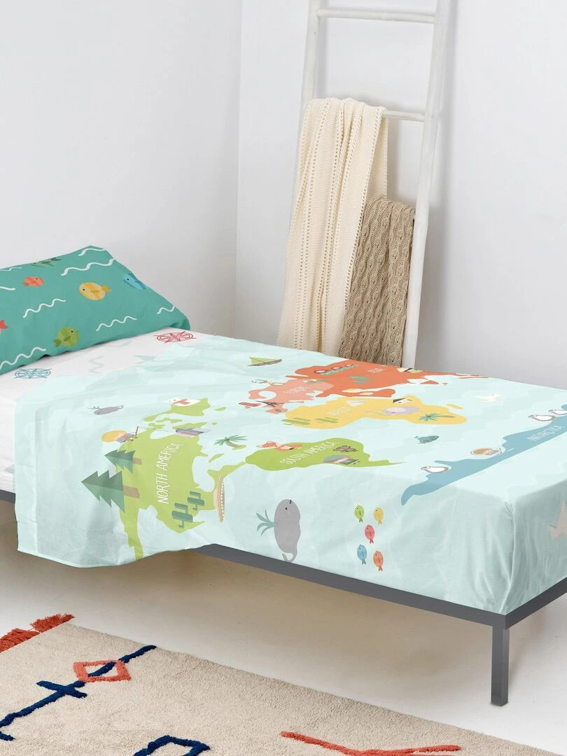 Parure de lit 2 pièces World map "Happyfriday" Multicolore