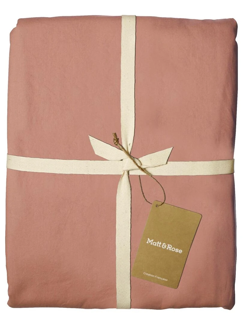 Drap housse uni en coton  COTON LAVÉ   Rose pâle