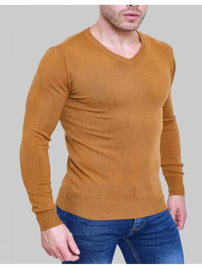 Pull manches longues col V Kebello Marron