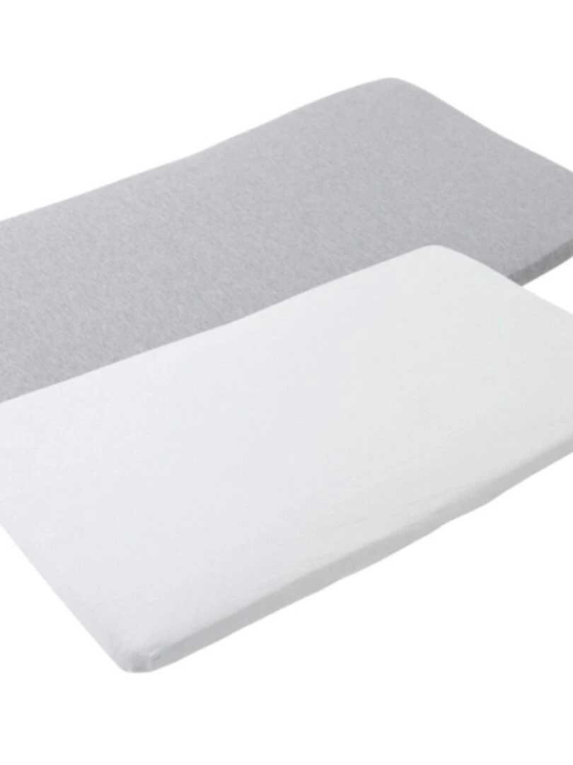 Lot de 2 draps housses gris et blanc pour matelas de lit parapluie Iris Gris