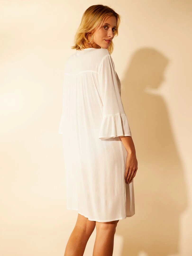 Robe de plage bords macramé   blanc