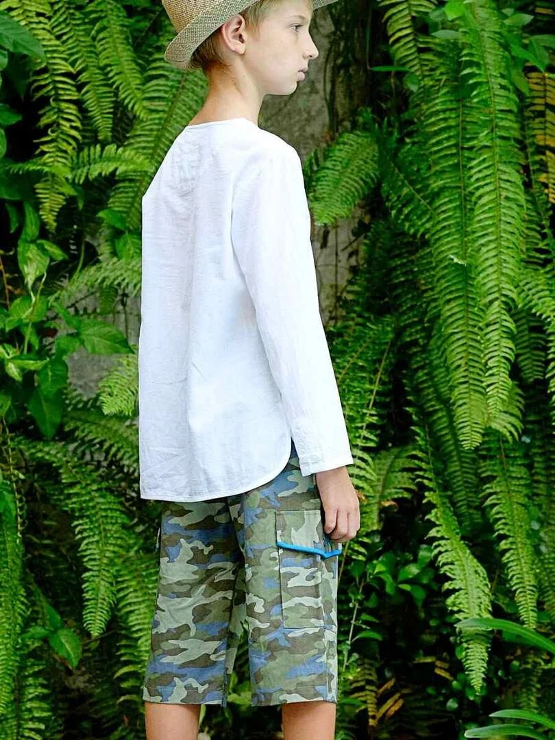 Bermuda Imprimé Camouflage Kaki / Bleu pour Garçon ARCACHON 'LA FAUTE A VOLTAIRE' Vert olive