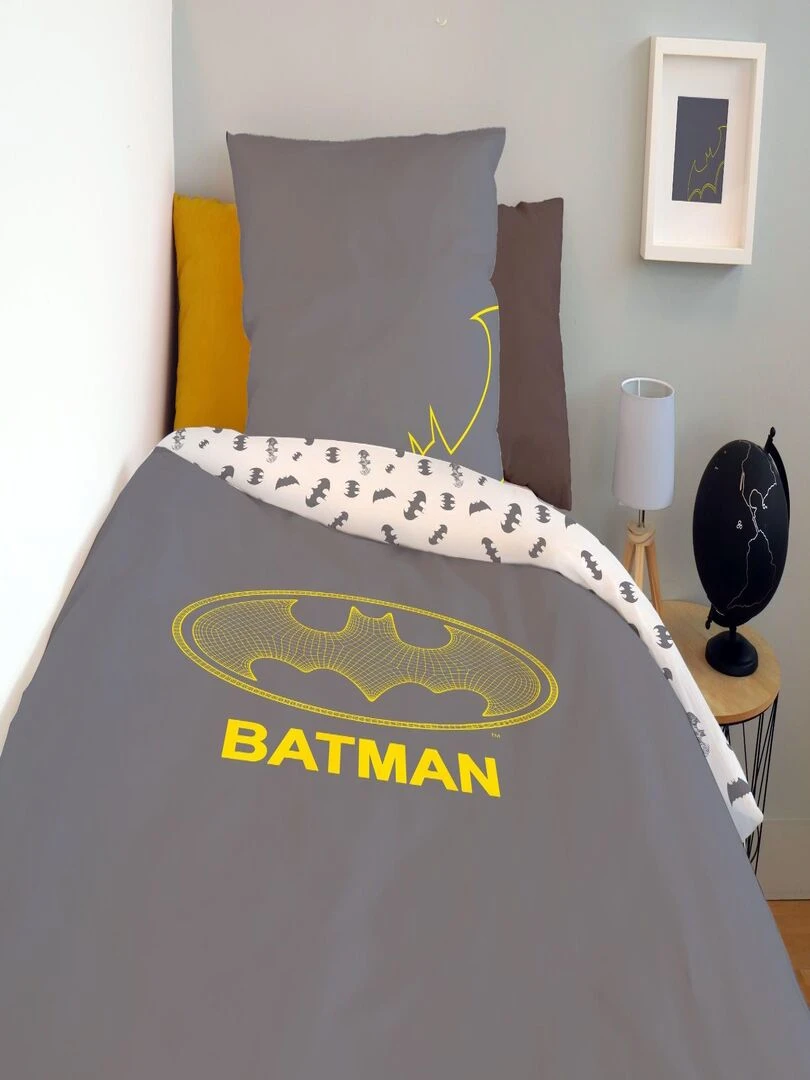 Housse de couette Batman DC Comics 140x200 cm et taie d'oreiller   100% Coton   Gris