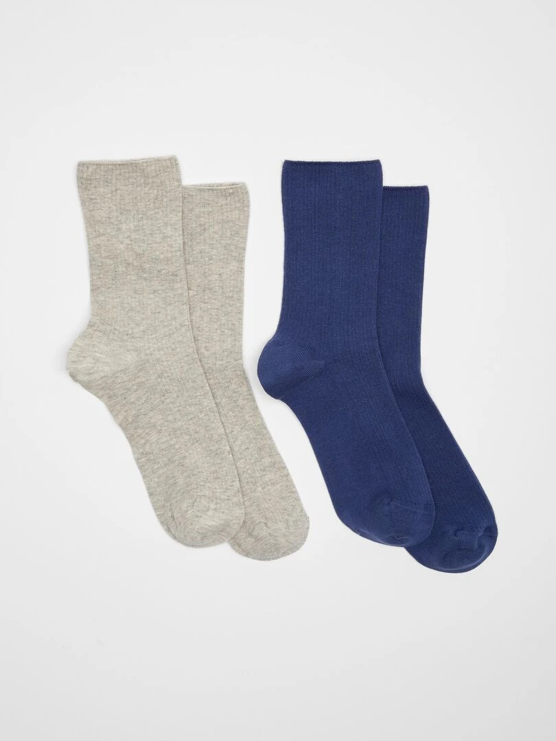 Lot de 2 paires de chaussettes maille côtelée coton biologique* Damart Gris Bleu