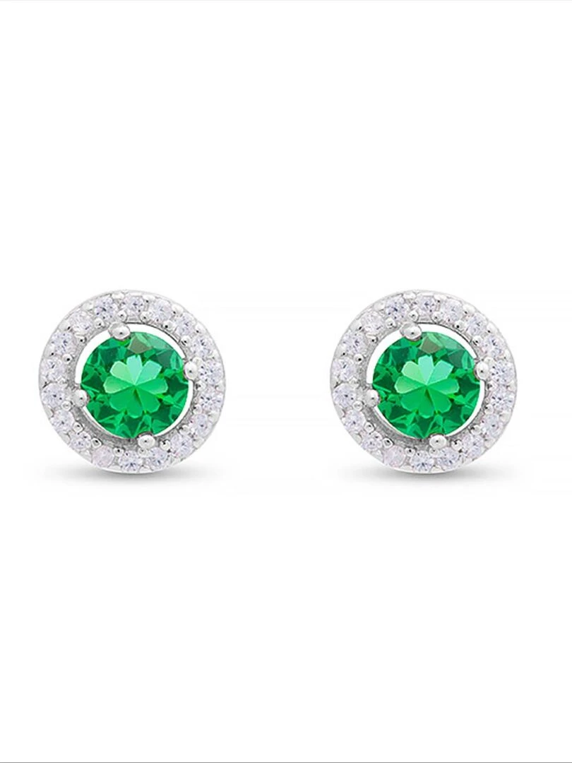 Boucles d'oreilles en argent 925 pierres de légende et émeraude en cristal de roche rhodié Vert