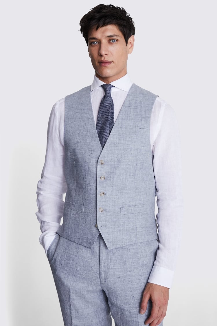 Regular Fit Light Blue Linen Waistcoat Buy Online at Moss