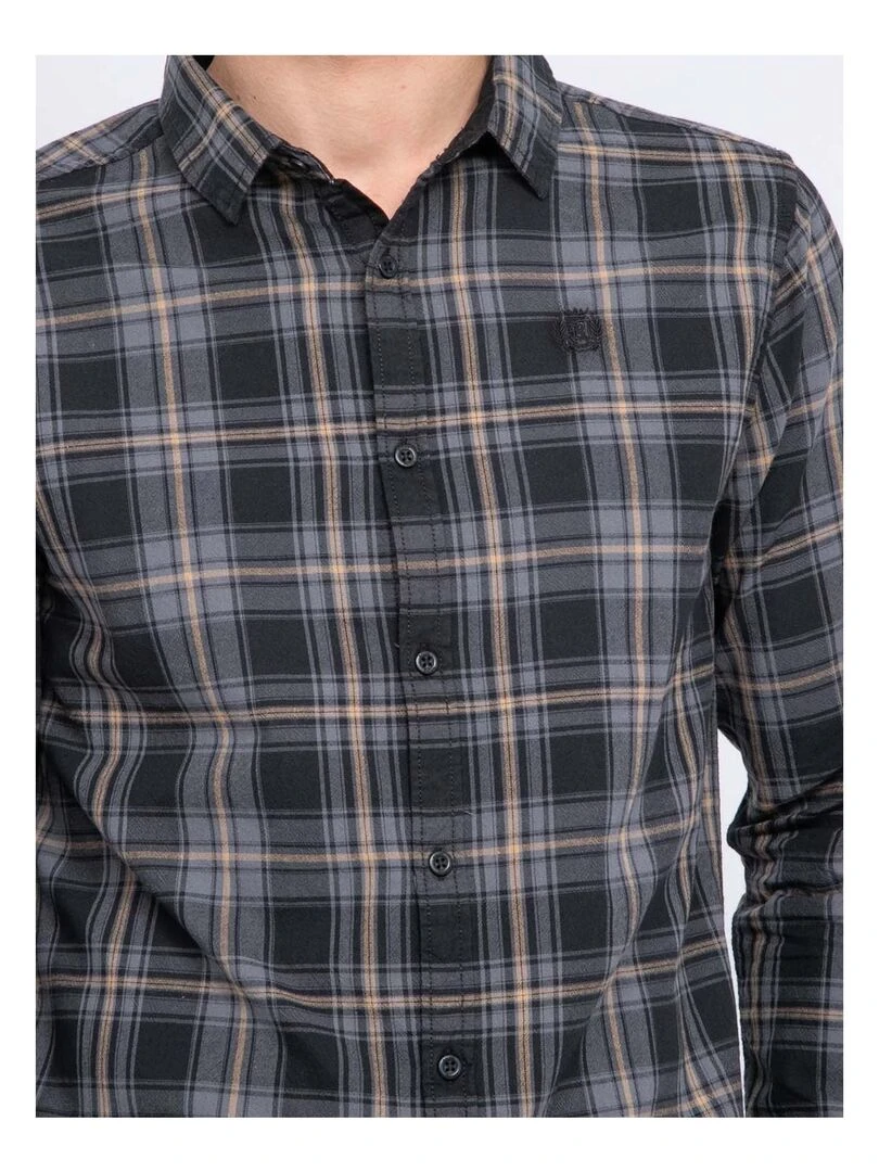 Chemise manches longues pur coton carreaux TONKA   Noir