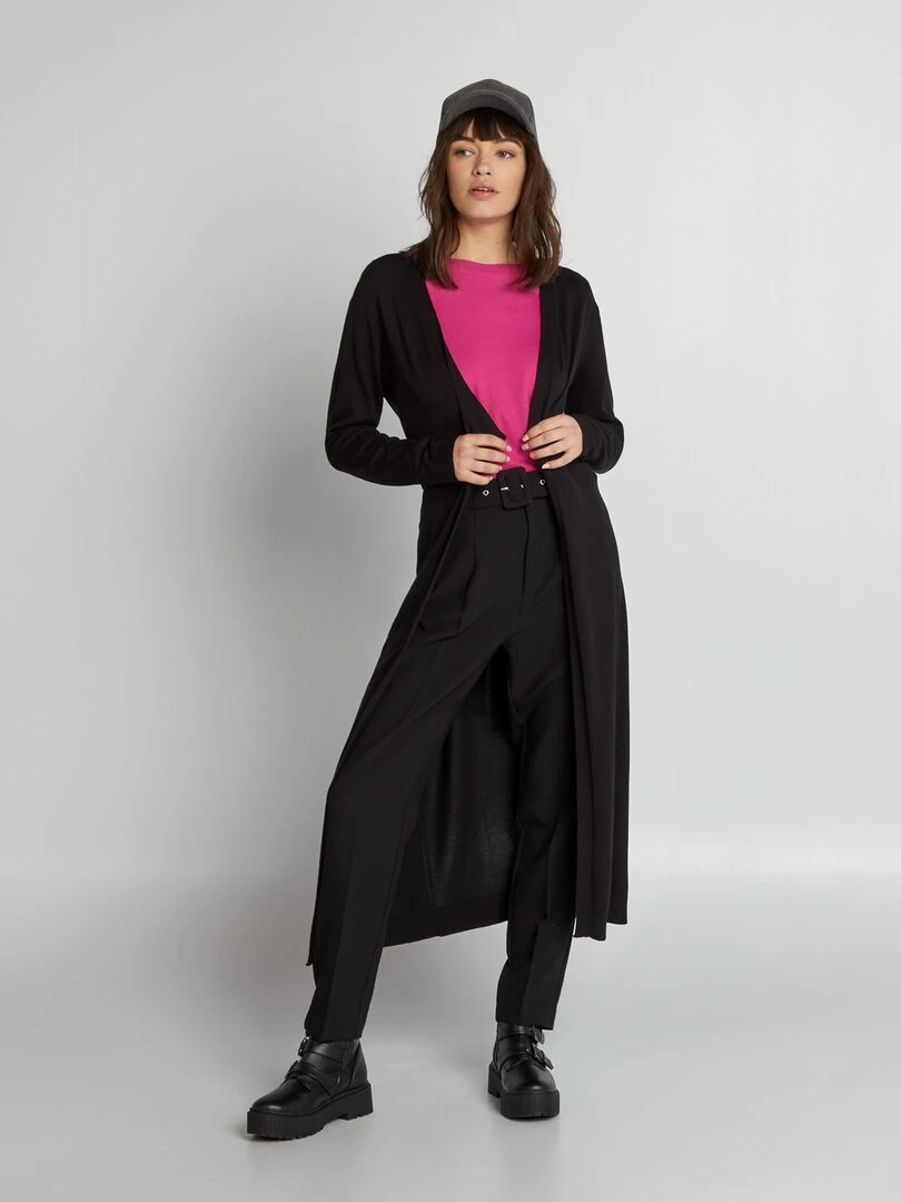 Gilet extra long à ceinture Noir