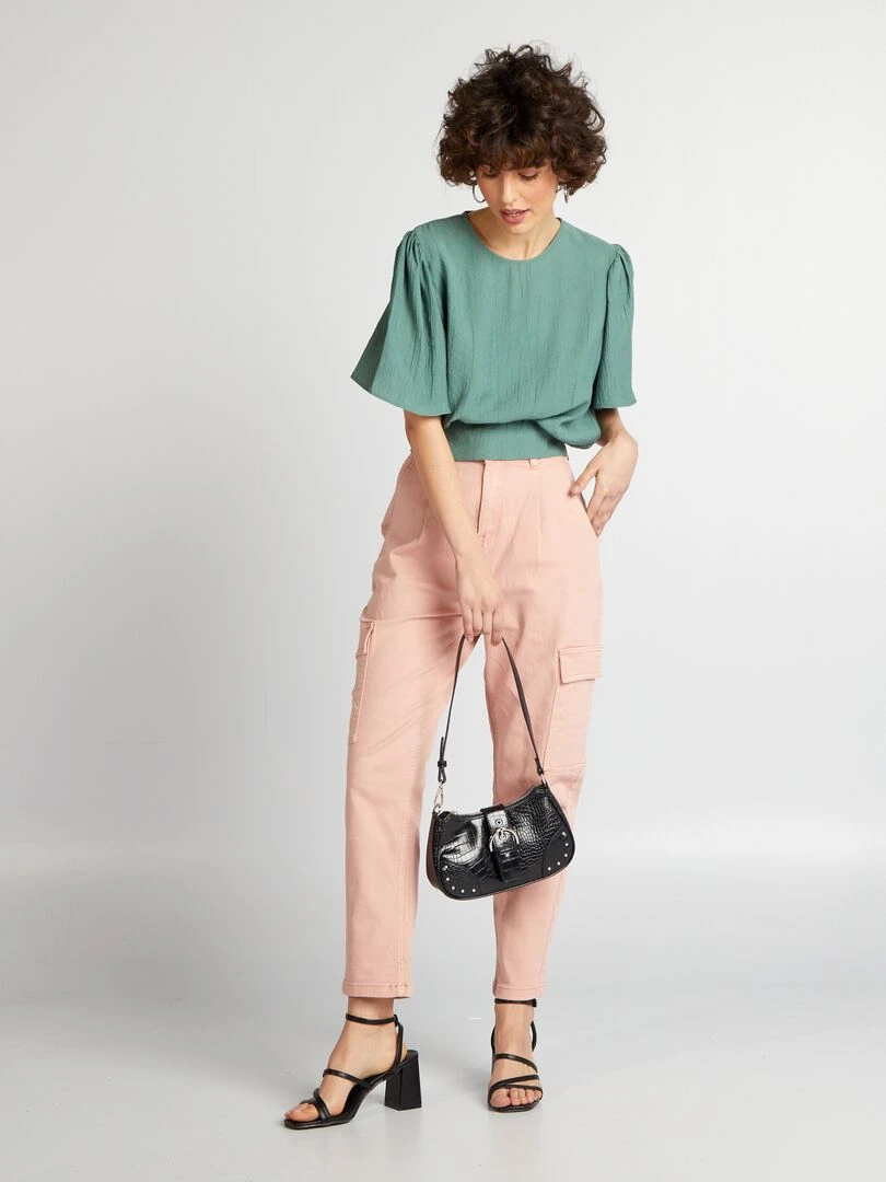 Blouse fluide à manches courtes Bleu
